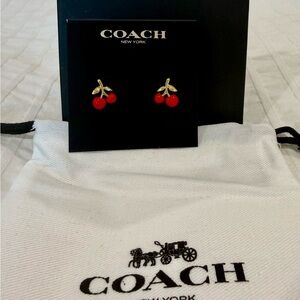 Coach Gold and Red Cherry Earrings